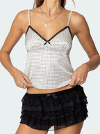 Dots Print Satin Lace Crop Top