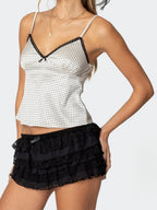 Dots Print Satin Lace Crop Top