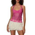 Lace Halter Tie-Up Crop Top