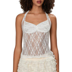 Lace Halter Tie-Up Crop Top