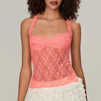 Lace Halter Tie-Up Crop Top