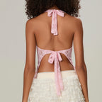 Lace Halter Tie-Up Crop Top