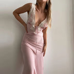 Y2K Lace Trim Long Vacation Dress