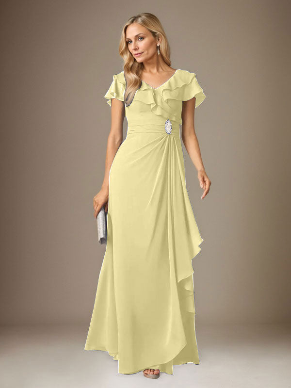 Stormy A-Linien-Chiffonkleid mit V-Ausschnitt und Raffungen 