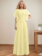 A-Linien-Kleid mit Rundhalsausschnitt, Illusion-Effekt, bodenlang, aus Chiffon und Spitze mit Pailletten – das perfekte Brautmutterkleid 