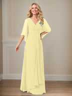 Langes Pailletten-Chiffon-Kleid in A-Linie mit V-Ausschnitt für die Mutter