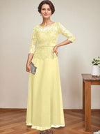 A-Linien-Kleid mit U-Boot-Ausschnitt, Illusion-Detail, knöchellang, aus Chiffon und Spitze mit Strassperlen für die Mutter der Braut. 