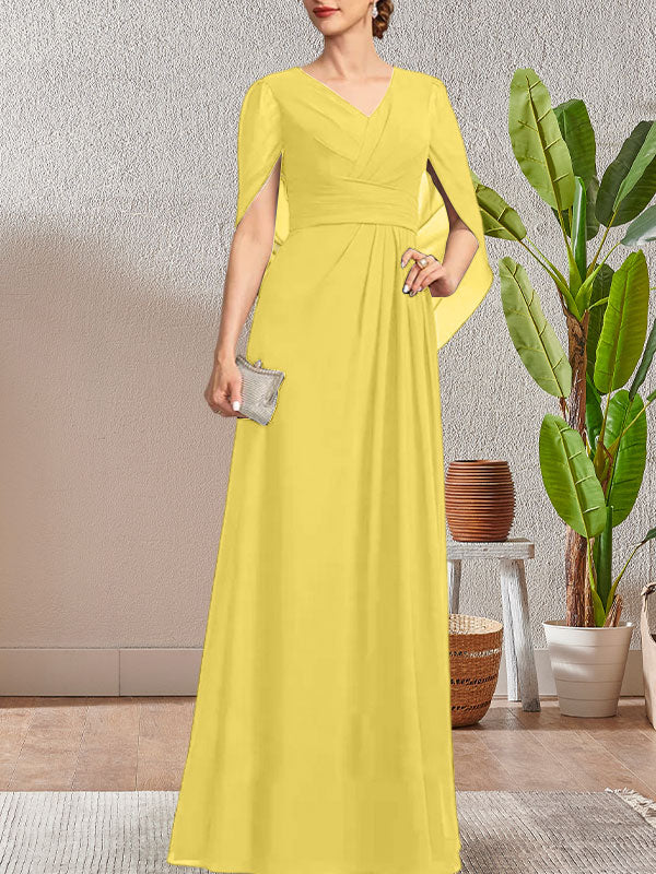Vestido largo para madre de la novia con escote en V y corte A en azul marino oscuro