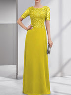 A-Linien-Kleid aus Chiffon mit Pailletten und Rundhalsausschnitt, bodenlang, für die Mutter der Braut