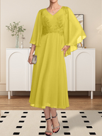 Vestido de gasa con encaje y escote en V, largo hasta la rodilla, para madre de la novia, con lentejuelas y abalorios