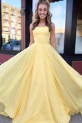 Chiffon A-line Spaghetti Straps Long Prom Dresses Evening Gown