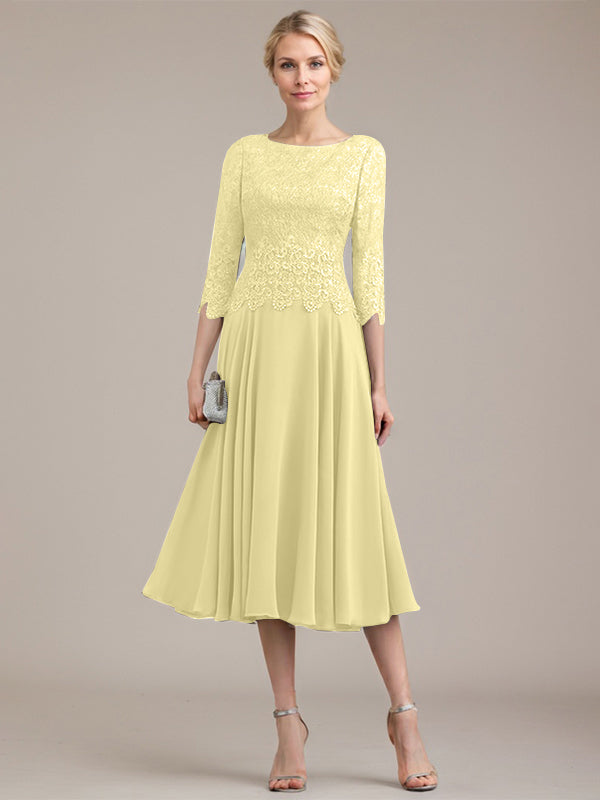 A-Linien-Kleid aus Chiffon mit Rundhalsausschnitt und Teelänge für die Mutter der Braut 