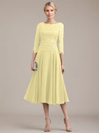 A-Linien-Kleid aus Chiffon mit Rundhalsausschnitt und Teelänge für die Mutter der Braut 
