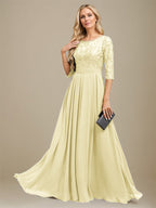A-Linien-Kleid aus Chiffon mit Paillettenapplikationen und Rundhalsausschnitt, bodenlang, für die Mutter der Braut 