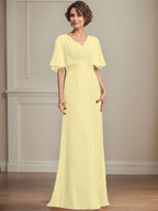 A-Linien-Kleid aus Chiffon mit V-Ausschnitt, bodenlang, für die Mutter der Braut, mit plissierten Paillettenapplikationen und Spitze