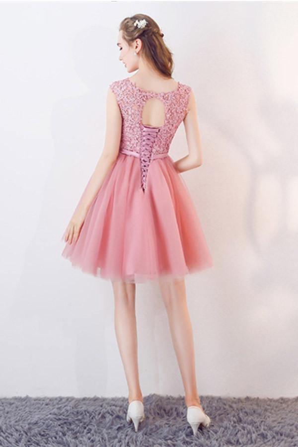 A-Line Cap Sleeves Appliques Bowknot Crystal Sashes Homecoming Dress
