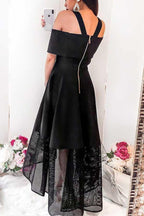 A-Line Cold Shoulder High Low Homecoming Dress with Lace