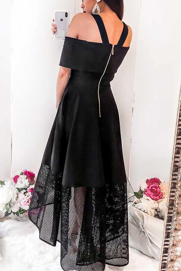 A-Line Cold Shoulder High Low Homecoming Dress with Lace