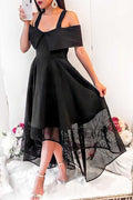 A-Line Cold Shoulder High Low Homecoming Dress with Lace
