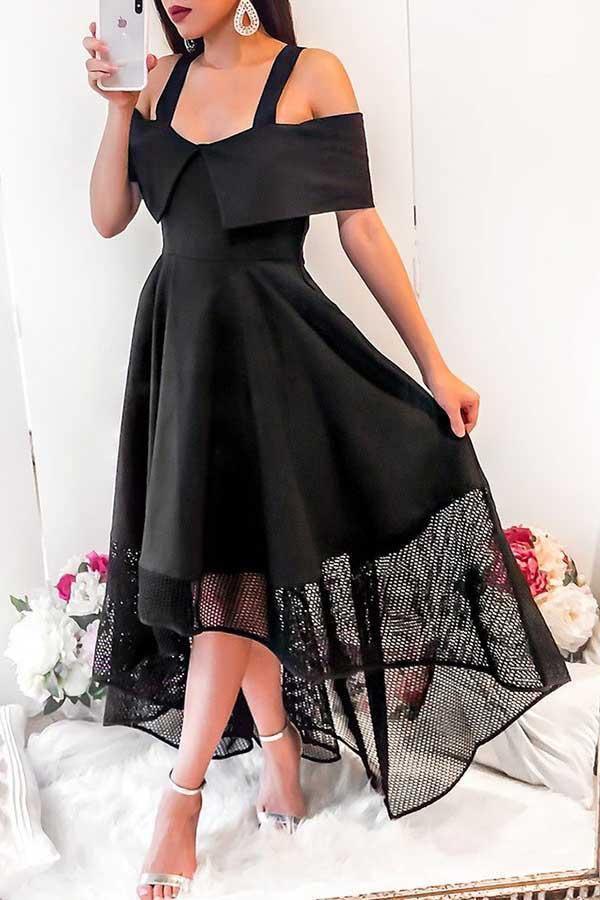 A-Line Cold Shoulder High Low Homecoming Dress with Lace