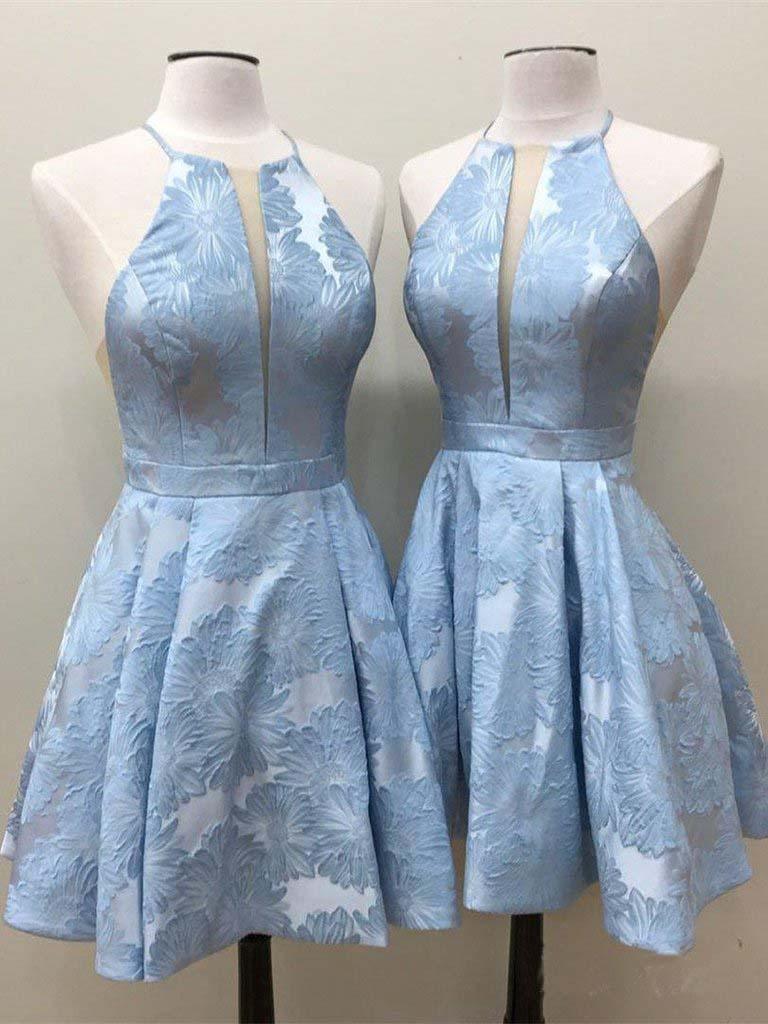 Vestido lila de satén por encima de la rodilla con corte en A y bolsillos para fiesta de bienvenida