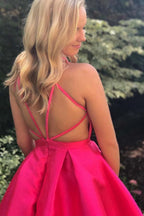 A-Linien-Heimkehrkleid mit tiefem V-Ausschnitt, kniekurz, fuchsia