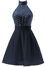 A-Line Halter Short Chiffon Homecoming Dress with Sequins