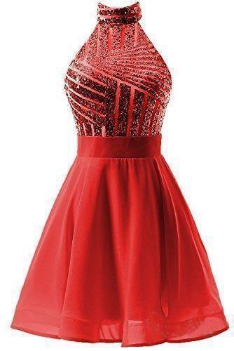 A-Line Halter Short Chiffon Homecoming Dress with Sequins