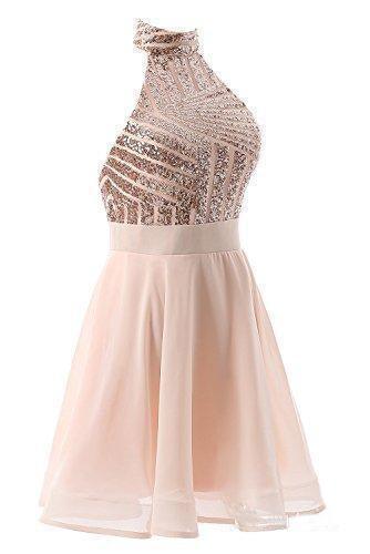 A-Line Halter Short Chiffon Homecoming Dress with Sequins
