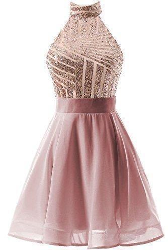 A-Line Halter Short Chiffon Homecoming Dress with Sequins