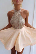 A-Line Halter Short Chiffon Homecoming Dress with Sequins