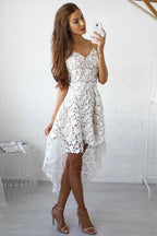 A-line High Low Straps Simple White Lace Homecoming/Party Dresses