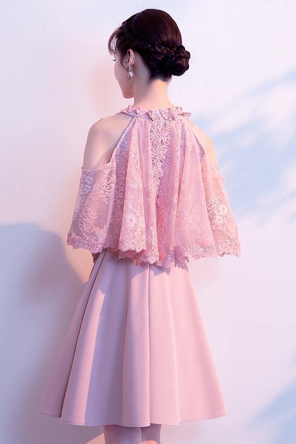 A-line High Neck Satin Homecoming Dresses Party Dresses