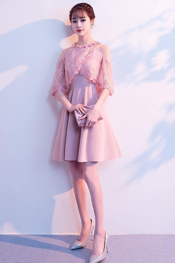 A-line High Neck Satin Homecoming Dresses Party Dresses
