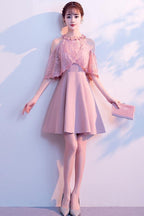 A-line High Neck Satin Homecoming Dresses Party Dresses