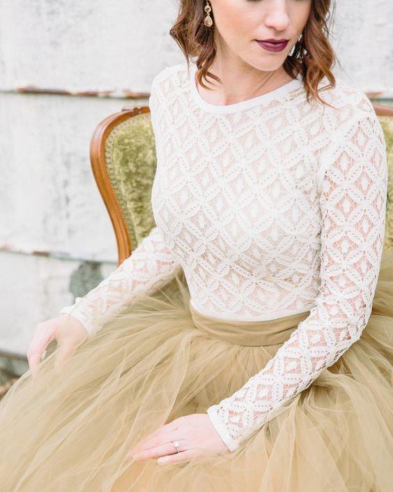 A-Linie Langarm Rückenfrei Prinzessin Brautkleid Hochzeitskleid