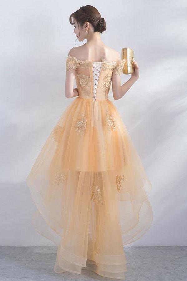 A-Linie schulterfreies High-Low Tüll-Heimkehrkleid