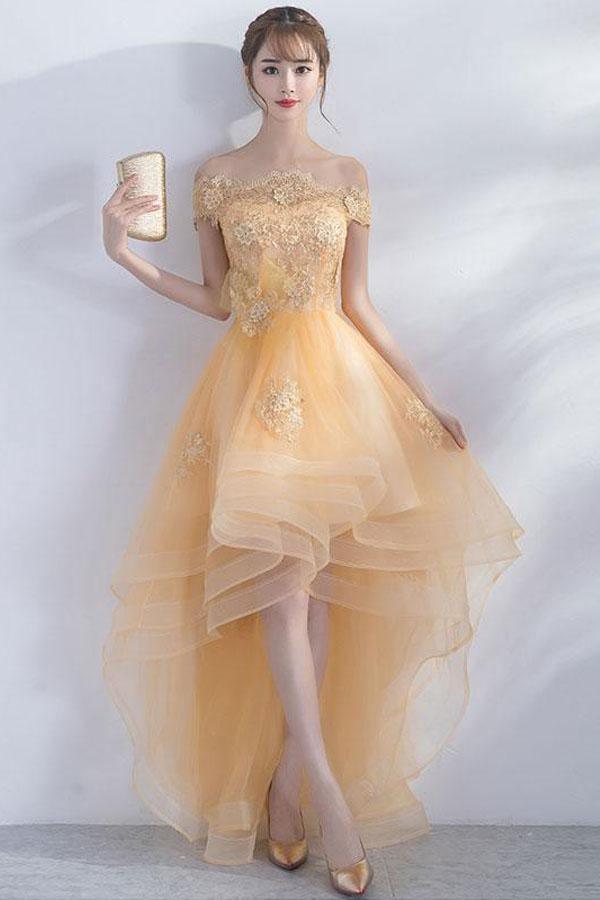 A-Linie schulterfreies High-Low Tüll-Heimkehrkleid