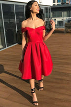 A-Line Off-the-Shoulder Pleated Satin Homecoming Dress