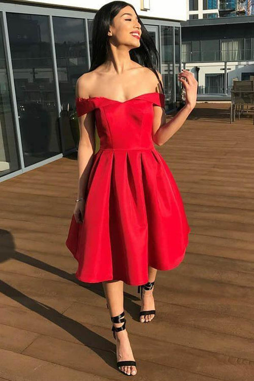 A-Line Off-the-Shoulder Pleated Satin Homecoming Dress
