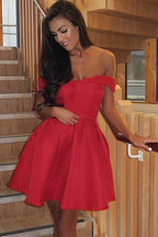 A-Line Off-the-Shoulder Pleated Satin Homecoming Dress