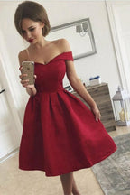 A-Line Off-the-Shoulder Pleated Satin Homecoming Dress
