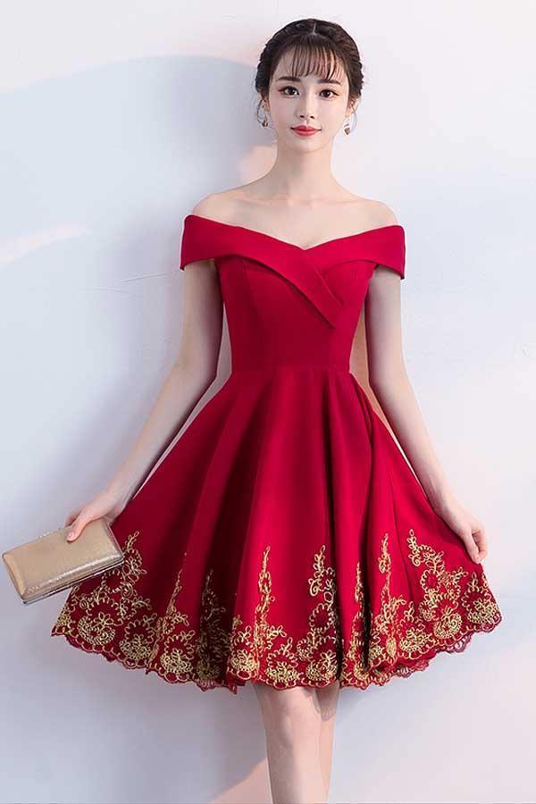 A-Linie Off-Shoulder Homecoming-Kleider mit Spitzenapplikationen