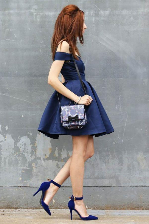 A-Line Off-the-Shoulder Short  Satin Sleeveless Homecoming Dress