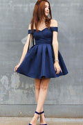A-Line Off-the-Shoulder Short  Satin Sleeveless Homecoming Dress