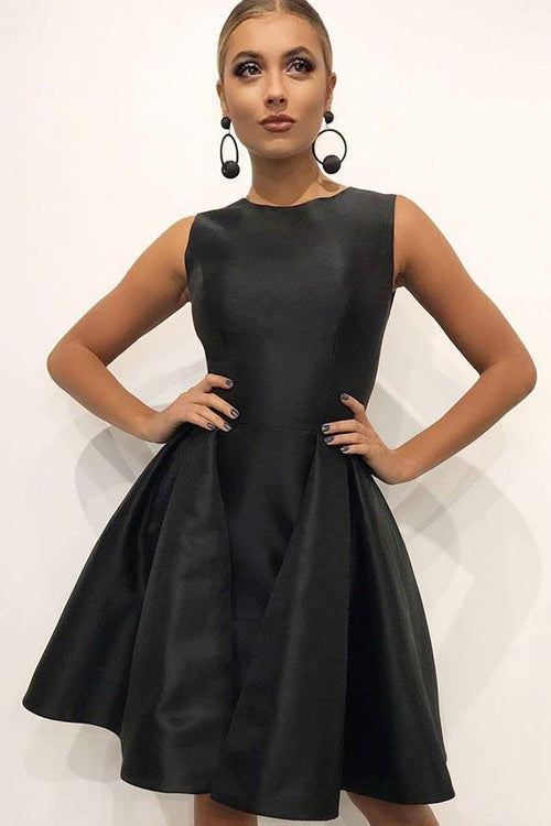 A-Line Round Neck Pleated Satin Homecoming Dress