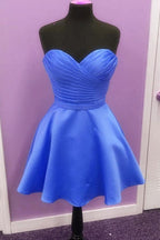 A-line Satin Sweetheart Simple Homecoming Dresses Short Prom Dress
