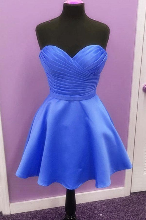 A-line Satin Sweetheart Simple Homecoming Dresses Short Prom Dress