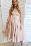 A-Linien-Satin-Sweetheart-Tee-Länge-Heimkehrkleid Kurzes Ballkleid