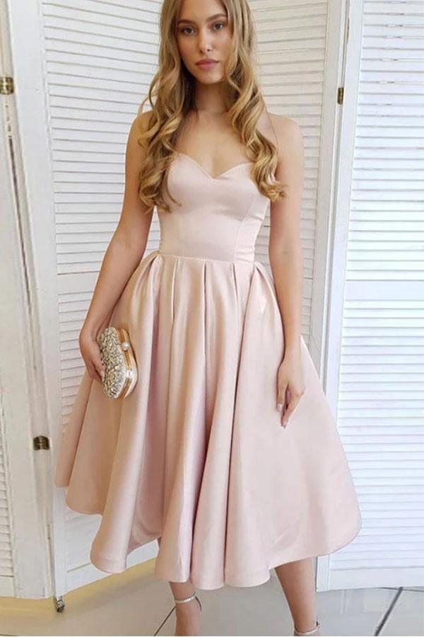 A-Linien-Satin-Sweetheart-Tee-Länge-Heimkehrkleid Kurzes Ballkleid